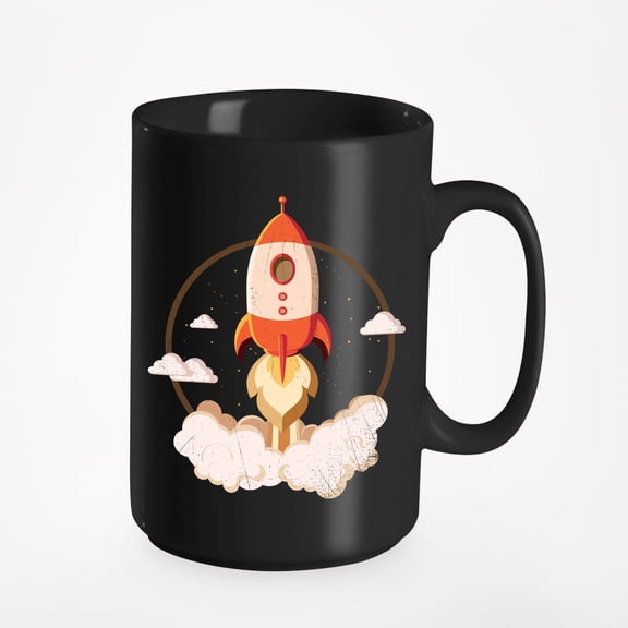 Cute Space Rocket. Artsy Graphic Design, Black 15oz Ceramic Mug