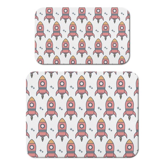 Cute Space Theme Coffee Station Mat 2pcs - Funny Rocket & Planets Design, Absorbent Non-Slip Counter Protector, Multi-Use Kitchen Mat