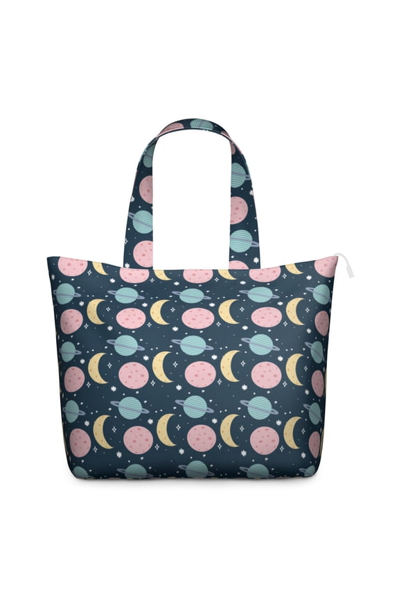Cute Space-Themed Travel Tote Bag with Planets, Aliens, Spacecraft Artwork Large Capacity Weekender Bag with Multiple Pockets for Weekend Getaways Fitness