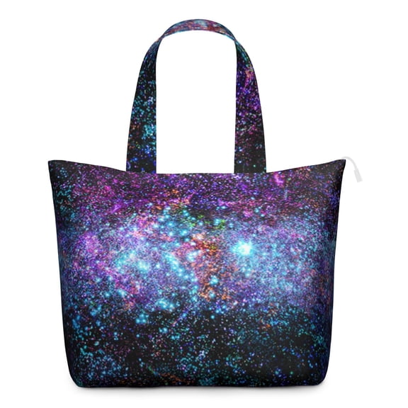 Cute Space-Themed Travel Tote Bag with Planets, Aliens, Spacecraft Artwork Large Capacity Weekender Bag with Multiple Pockets for Weekend Getaways Fitness