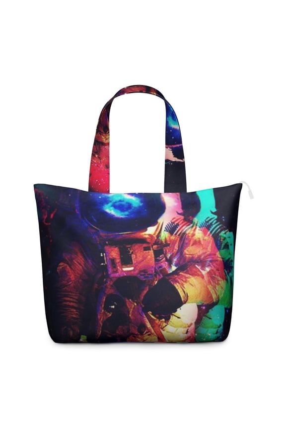 Cute Space-Themed Travel Tote Bag with Planets, Aliens, Spacecraft Artwork Large Capacity Weekender Bag with Multiple Pockets for Weekend Getaways Fitness