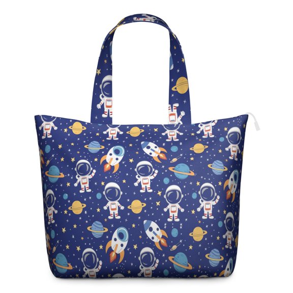 Cute Space-Themed Travel Tote Bag with Planets, Aliens, Spacecraft Large Capacity Weekender Bag with Multiple Pockets for Weekend Getaways Fitness