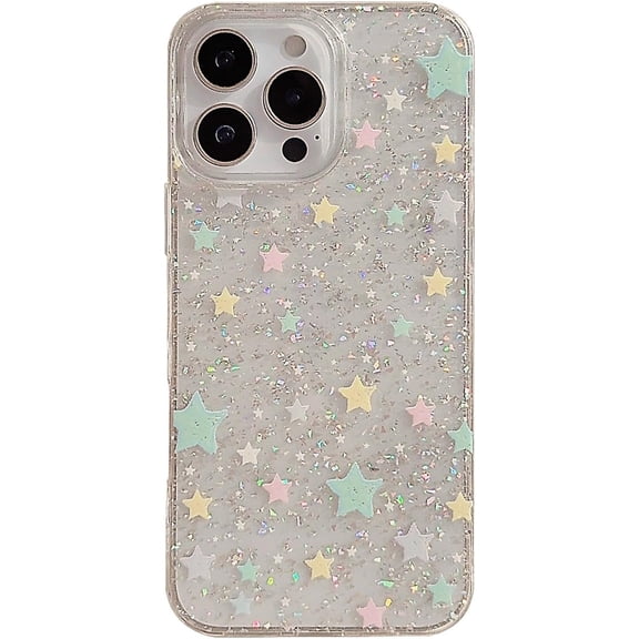 Cute Sparkly Colorful Stars Soft Bling Clear Phone Case Compatible with iPhone Case (Clear, for iPhone 17)