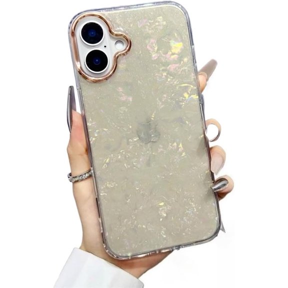 Cute Sparkly Shell Pattern Translucent Laser Phone Case Compatible with iPhone Case (for iPhone 17, Gray)