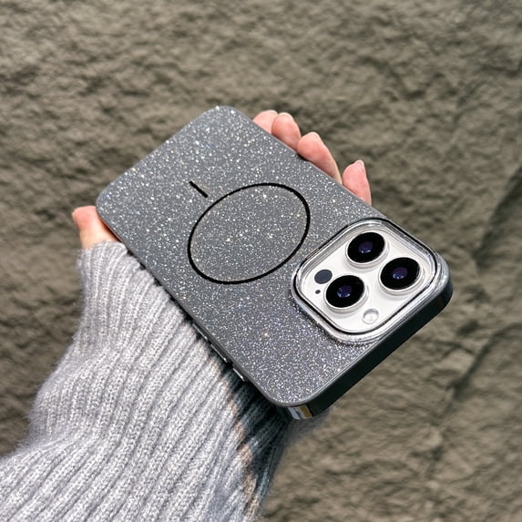 Cute Sparkly for iPhone 16 Pro Max Case Compatible with MagSafe, Luxury Protective Shockproof Glitter Women Men Anti-Scratch Slim Phone Cover for iPhone 16 Pro Max Magnetic Case - Black