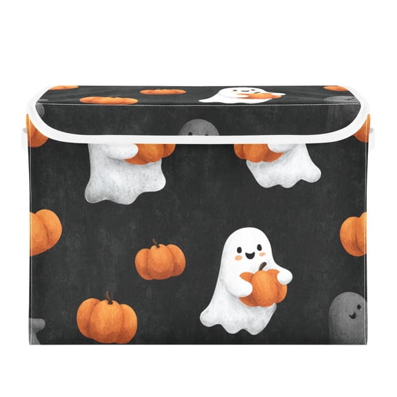 Cute Specters Holding Pumpkins Halloween Foldable Storage Bins with Lids Handles Collapsible Storage Containers Tote Boxes 16.5 x 12.6 x 11.8 inches