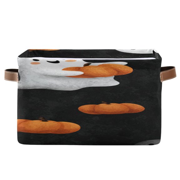 Cute Specters Holding Pumpkins Halloween Square Storage Bins with Handles Collapsible Containing Box 1 Pack