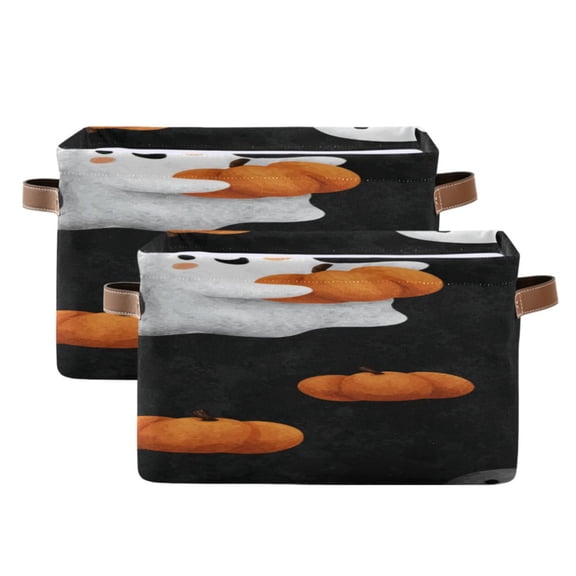 Cute Specters Holding Pumpkins Halloween Square Storage Bins with Handles Collapsible Containing Box 2 Packs