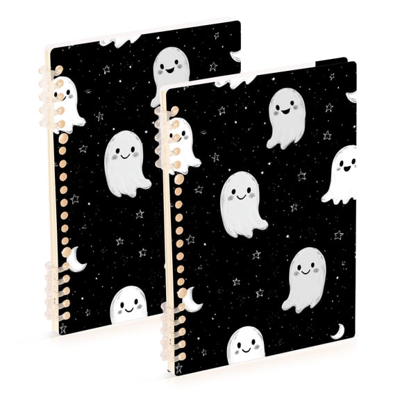 Cute Specters and Moons Stars Halloween Notebook Detachable Coil Notebook Diary Plan Book A5 Size 60 Pages 1 Pack