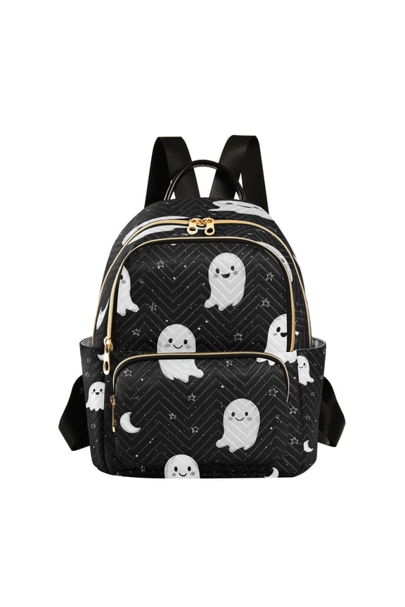Cute Specters and Moons Stars Halloween Quilted Backpack Fashion Daypack Commuter Bag for Women 8.5 L