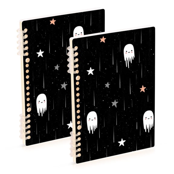 Cute Specters and Shooting Stars Halloween Notebook Detachable Coil Notebook Diary Plan Book A5 Size 60 Pages 1 Pack