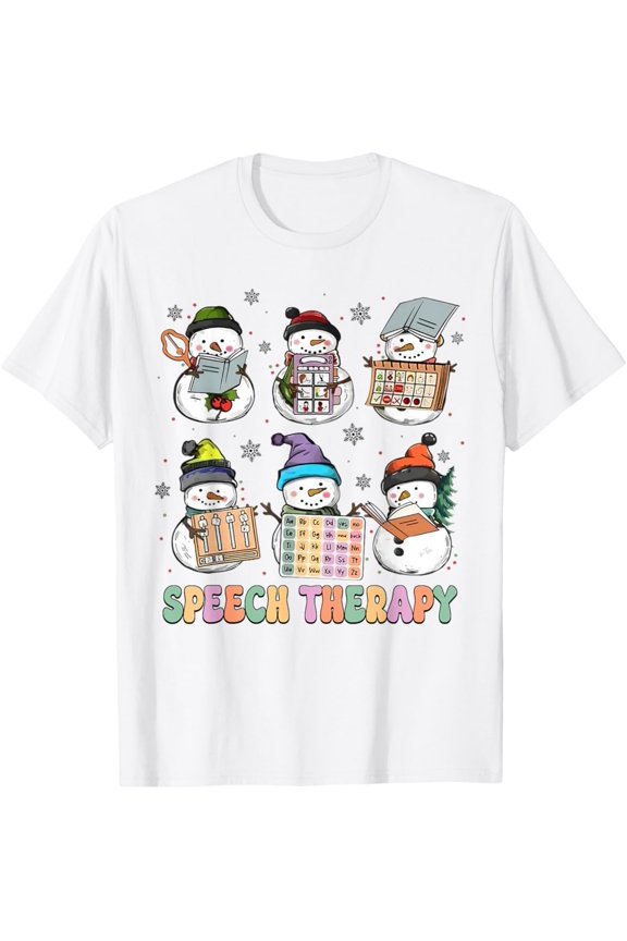 Cute Speech Therapy Snowman SLP Speech Pathologist T-Shirt