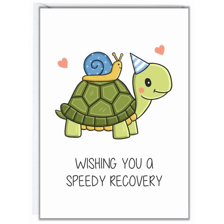 Cute Speedy Recovery Card – Adorable Turtle and Snail Design – Blank Inside with Envelope – Perfect for Get Well Wishes and Encouragement