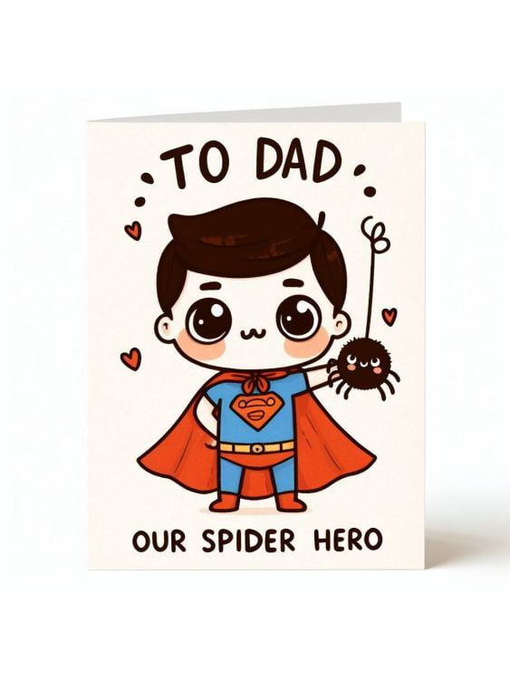 Cute Spider Hero Card for Dad Adorable Superhero Design with Heart Motif Perfect for Fathers Day, Birthdays, or Just Because