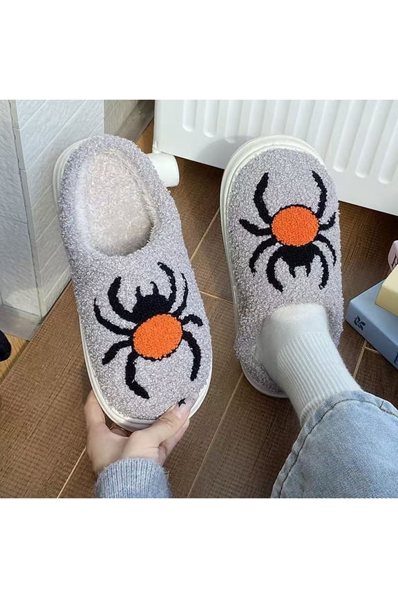Cute Spider Slippers for Women Perfect Soft Plush Comfy Warm Slip-On Christmas Slippers Indoor Fluffy House Shoes for Women Men Non-slip Fuzzy Flat Slides Size 8