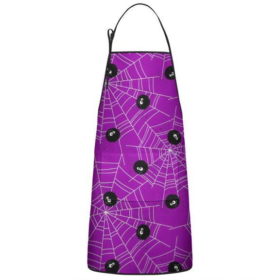 Cute Spider Web Halloween Pattern Apron-Garden Aprons for Women with Pockets-Cotton Linen Waterproof Kitchen Cooking Gardening Aprons Adjustable for Kitchen,Cooking,BBQ and Salon 33"x27"