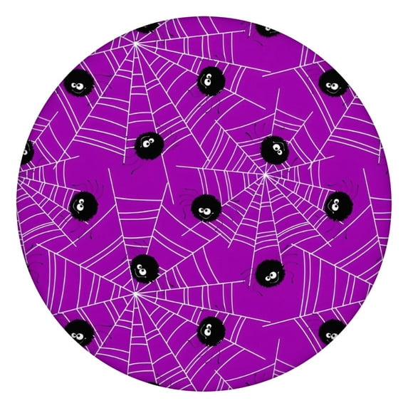 Cute Spider Web Halloween Pattern Round Fitted Tablecloth with Elastic Edge,Dining Table Cover Waterproof,Outdoor Round Tablecloth for Camping,Dining,Indoor and Outdoor