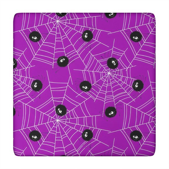 Cute Spider Web Halloween Pattern Square Fitted Tablecloth with Elastic Edge,Square Table Cover,Washable Elastic Table Cover for Home Kitchen Party Decor 34"x34"