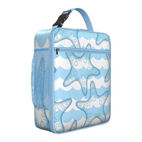 Cute Spiral Seashell Lunch Bag, Tropical Beach-Themed Insulated Tote with Marine Life and Coral Pattern, Waterproof and Reusable for School or Work