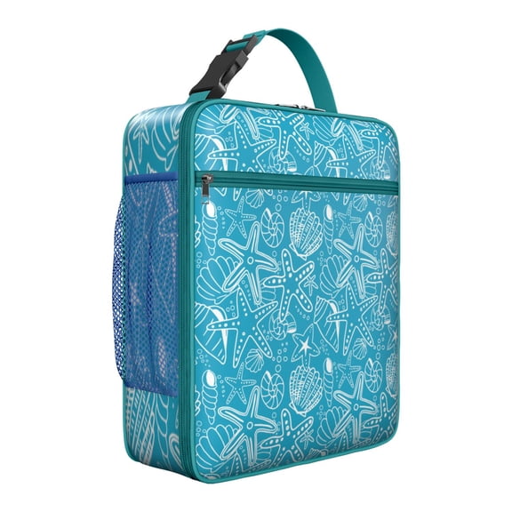 Cute Spiral Seashell Lunch Bag, Tropical Beach-Themed Insulated Tote with Marine Life and Coral Pattern, Waterproof and Reusable for School or Work