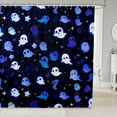 thumbnail image 1 of Cute Spooky Animal Waterproof Bathroom Curtain Kawaii Ghost Print Bath Curtain, Halloween Themed Shower Curtain Black Navy Blue White Bathroom Curtains, Glitter Stars Shower Set, 1 of 1