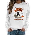 thumbnail image 1 of Cute Spooky Biscuits Graphic Sweatshirt Women Black Cat Ghost Dough Print Crew Neck Long Sleeve Pullover Oversized Fleece Lined Fall Top for Halloween Party Casual Outfits, 1 of 5