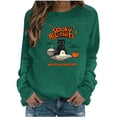 thumbnail image 1 of Cute Spooky Biscuits Graphic Sweatshirt Women Black Cat Ghost Dough Print Crew Neck Long Sleeve Pullover Oversized Fleece Lined Fall Top for Halloween Party Casual Outfits, 1 of 5