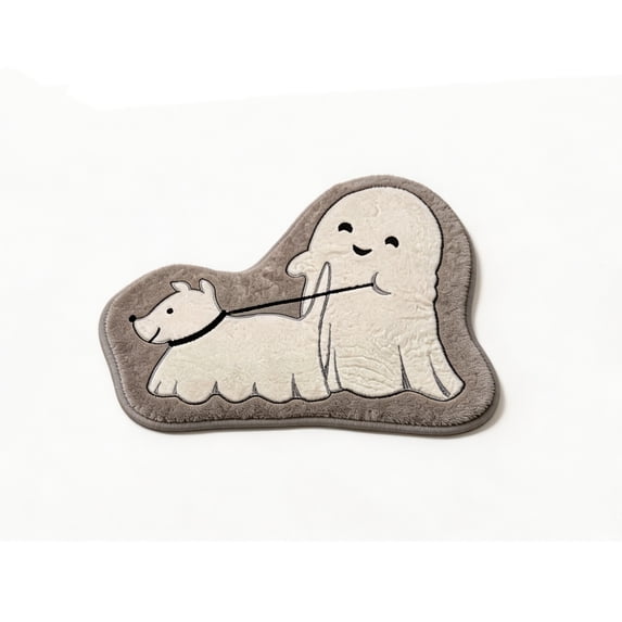 Cute Spooky Ghost Dog Walker Halloween Doormat, Soft Front Door Welcome Mat, Funny Halloween Floor Rug for Porch Entryway Kitchen Bathroom
