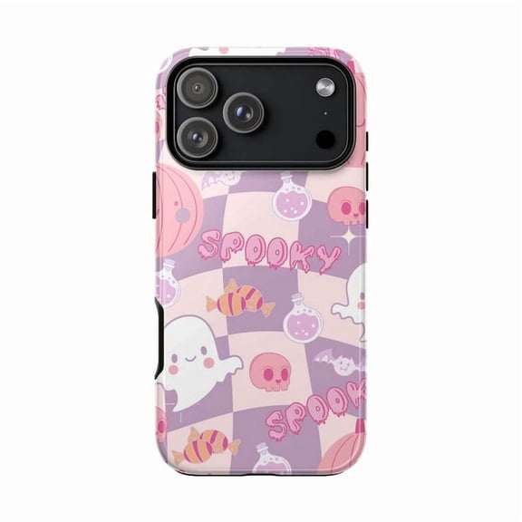 Cute Spooky Ghost Pumpkin Phone Case, Kawaii Pink Pastel Goth Cover for iPhone 17 16 15 14 13 12 11 Pro Plus Mini