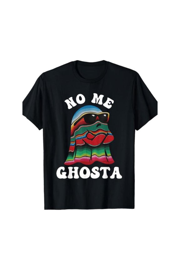 Cute Spooky - Themed Graphic Tee,Tops Has "NO ME GHOSTA" Text with Colorful Ghost Design, Round Neck Regular Fit T - shirts, Size(S - 5XL)
