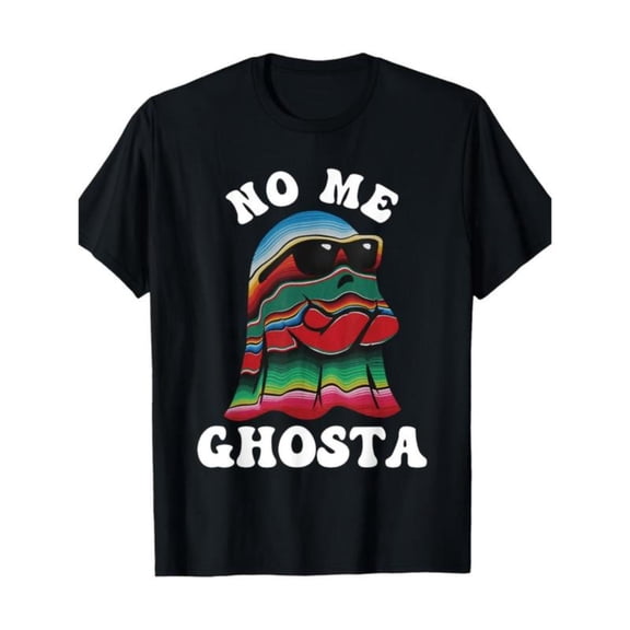 Cute Spooky - Themed Graphic Tee,Tops Has "NO ME GHOSTA" Text with Colorful Ghost Design, Round Neck Regular Fit T - shirts, Size(S - 5XL)