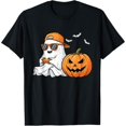thumbnail image 1 of Cute Spooky with Sunglasses Playing Game Funny Halloween Graphic Tee T-Shirt Tops for Men，Comfort Top，Causal，cotton，black，S-5XL, 1 of 1