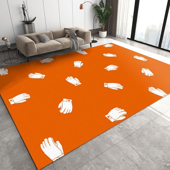 Cute Sports Gloves Kids Rug, Cartoon Orange Large Area Carpet, Cozy Non-Slip Washable Low Pile Foldable Easy Clean Mat For Living Room Bedroom Entryway Hallway Nursery Gaming Room 5x7ft