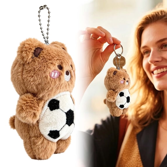 Cute Sports Themed Plush Keychains, Plush Keychains, Adorable and Versatile Bag Charms, Animal and Ball Plush Keychains, Brown
