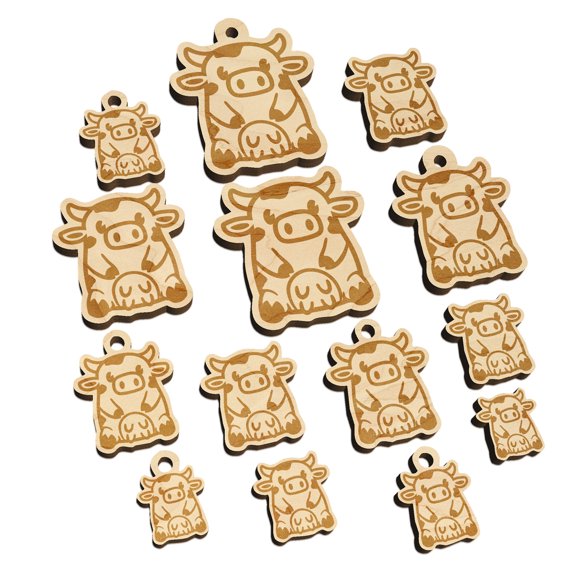 Cute Spotted Cow Sitting Wood Mini Charms Shapes DIY Craft Jewelry - With Hole - 30mm (6pcs)