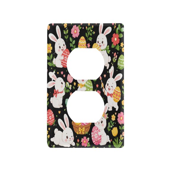 Cute Spring Bunny Floral Art Decorative Wall Plate, Flame Retardant PC Plastic Light Switch & Outlet Cover with Mounting Screws Fits Duplex Outlets