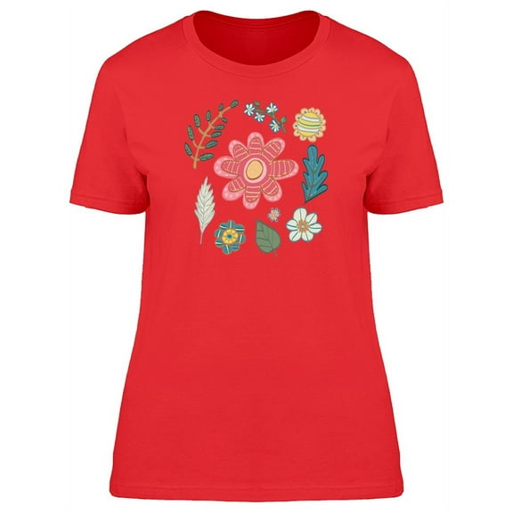 Cute Spring Flowers Doodle T-Shirt Women -Image by Shutterstock, Female Small