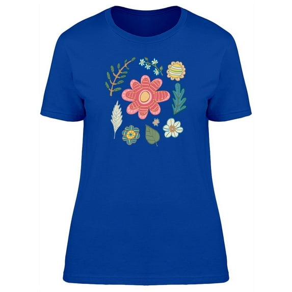 Cute Spring Flowers Doodle T-Shirt Women -Image by Shutterstock, Female Small