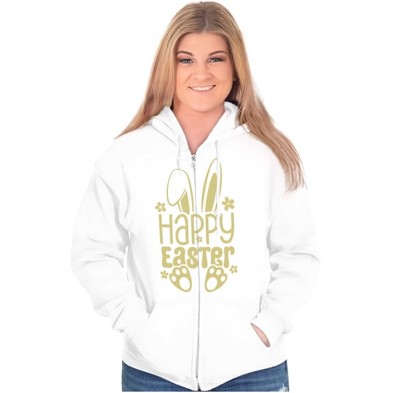 Cute Spring Happy Easter Bunny Ears Zip Hoodie Sweatshirt Women Brisco Brands S