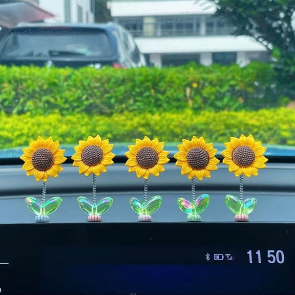 Cute Spring Shaking Head Sunflower Car Dashboard Ornament Swing Flower Interior Decoration Relaxing Auto Desktop Decor Accessory