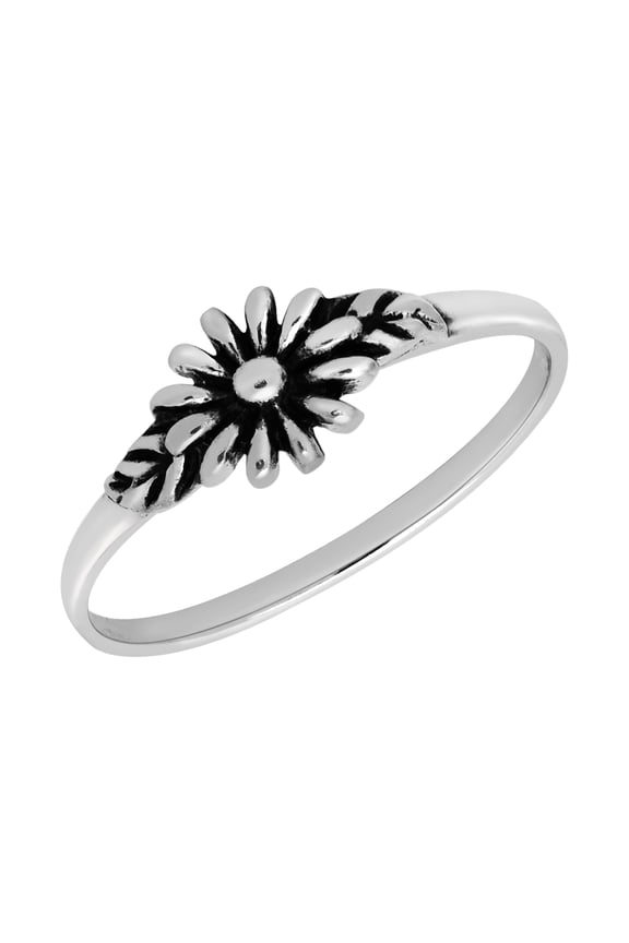 Cute Springtime Daisy in Bloom Sterling Silver Floral Band Ring-7