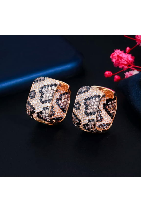 Cute Square Cubic Zircon Leopard Hoop Earrings for Lover Brides Popular Jewelry