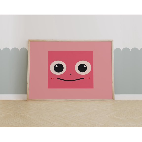 Cute Square Monster Face Print , Playful Minimalist Wall Art For Room, Nursery Decor, Fun Smiley Character , Poster Print Only