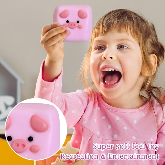 Cute Square Pink Pig Squeeze Toy Soft Decompression Animal Figurine Squeezable Anxiety Relief Hand Toy for Office Desk Decoration Daily Relaxation