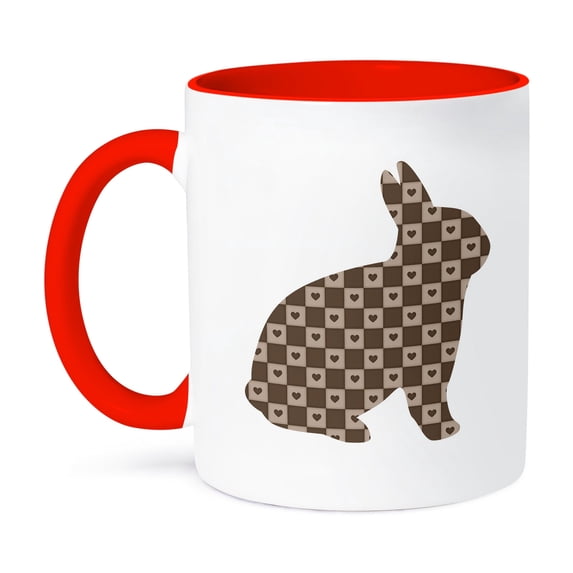 3dRose, Cute squares and hearts brown bunny - country art, 15oz Two-Tone Red Mug