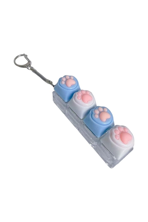 Cute Squeaky Clicky Fidget Spinner Keychain Silicone Cat Paw Keycap Accessory Light for Office School Stress Relief Gift
