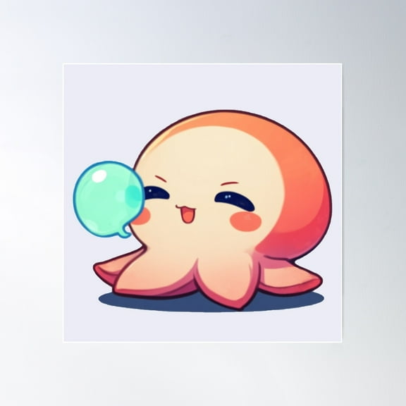 Cute Squid Playing With Bubble Poster Wall Art, Modern Wall Decor For Living Room Bedroom, 17x17 UNFRAMED
