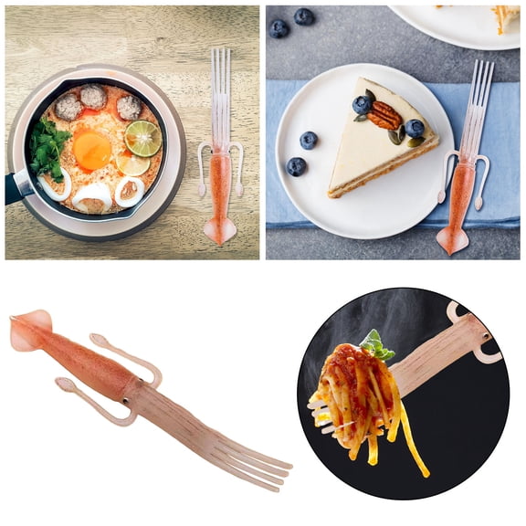 Cute Squid Shaped Pasta Fork, Heat Resistant Noodle Spoon Fork for Ramen and Spaghetti, Fun Novelty Kitchen Gadget, Lightweight Plastic Eating Utensil for Adults and Kids