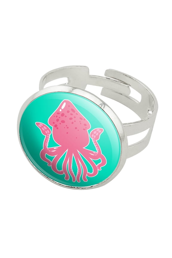 Cute Squid Tentacles Ocean Silver Plated Adjustable Novelty Ring