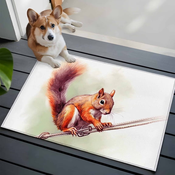 Cute Squirrel 2x3 Area Rugs for Living Room, Holding Rope Wild Life Non Slip Floor Mat Washable Low-Profile Indoor Carpet for Bedroom, Dining Room, Bathroom